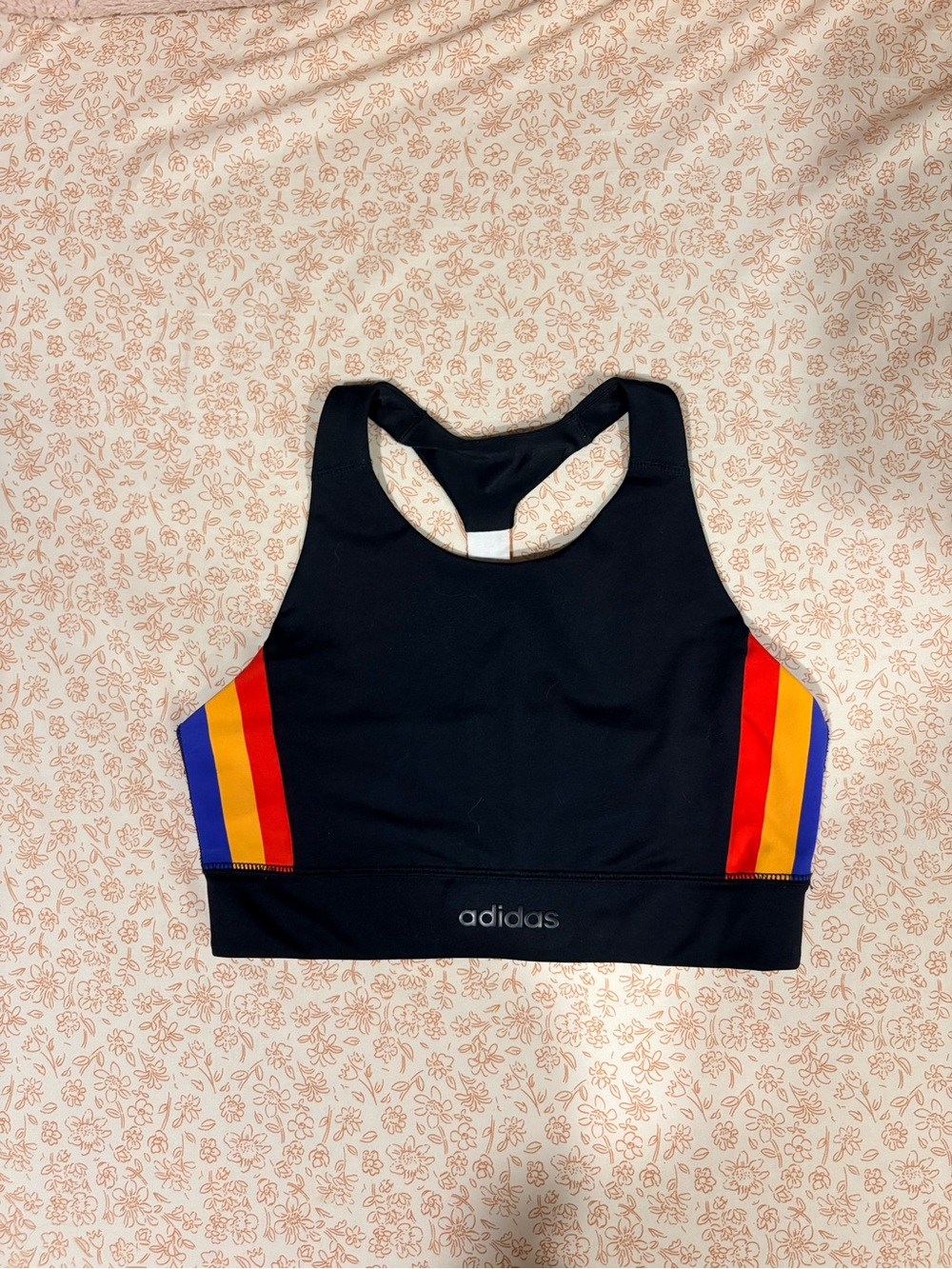 adidas Black Bikini Top with Red, Yellow & Blue Side Stripes